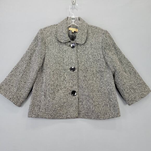 Notations Gray Charcoal Crop Jacket Preppy 3/4 Sleeves Button Up Women's Size S - Picture 2 of 10